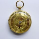 An 18ct gold cased pocket watch, with old cut diamond endstone, the case hallmarked London 1876, the