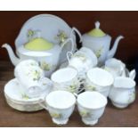 Royal Albert Primrose tea wares and a coffee pot, teapot lid a/f