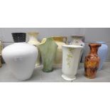Nine vases including glass and china **PLEASE NOTE THIS LOT IS NOT ELIGIBLE FOR POSTING AND