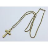 A yellow metal chain with cross pendant, 11.2g, (cross a/f)