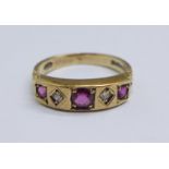 A 9ct gold, ruby and diamond ring, 3.0g, M