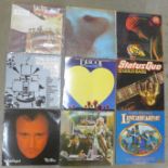A collection of LP records including Led Zeppelin 588 198 plum label, Pink Floyd Meddle and