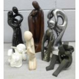 A collection of figures including soapstone, resin and ceramic **PLEASE NOTE THIS LOT IS NOT