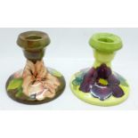 Two Moorcroft dwarf candlesticks