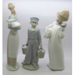 Three figures; two Lladro and one Nao