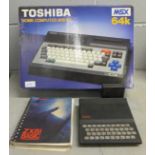 A Sinclair ZX81 computer and a Toshiba MSX64K home computer