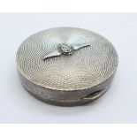 A silver circular box with RAF sweetheart motif, 35g