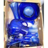 A collection of mainly Bristol blue glass, fruit bowl, vases, jug, etc. **PLEASE NOTE THIS LOT IS