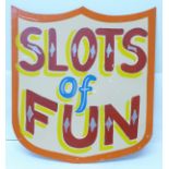 A 1970's fairground sign, 'Slots of Fun'