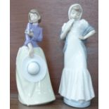 Two Nao by Lladro figurines, Girl With Fan, 28cm high and First Flight, 26cm high