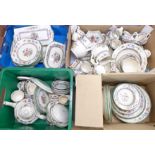 Copeland Spode Chinese Rose china, four boxes of mixed tea and dinnerwares, large teapot, jugs,