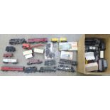 A box of Hornby 00 gauge steam locomotives, wagons and carriages, including 47606, 82004, 746 and