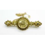 A 9ct gold, citrine and pearl brooch, three pearls missing, 4.2g