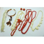 Coral, bone, and mother of pearl jewellery