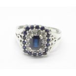 A 9ct white gold, sapphire and diamond ring, 4.1g, O/P