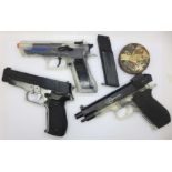 Three plastic air pistols and a tin of pellets, a/f