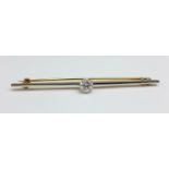 A yellow metal and diamond bar brooch, diamond weight approximately 1/2 carat, 4.9g