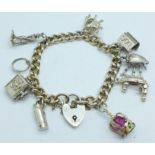 A silver charm bracelet, 51g