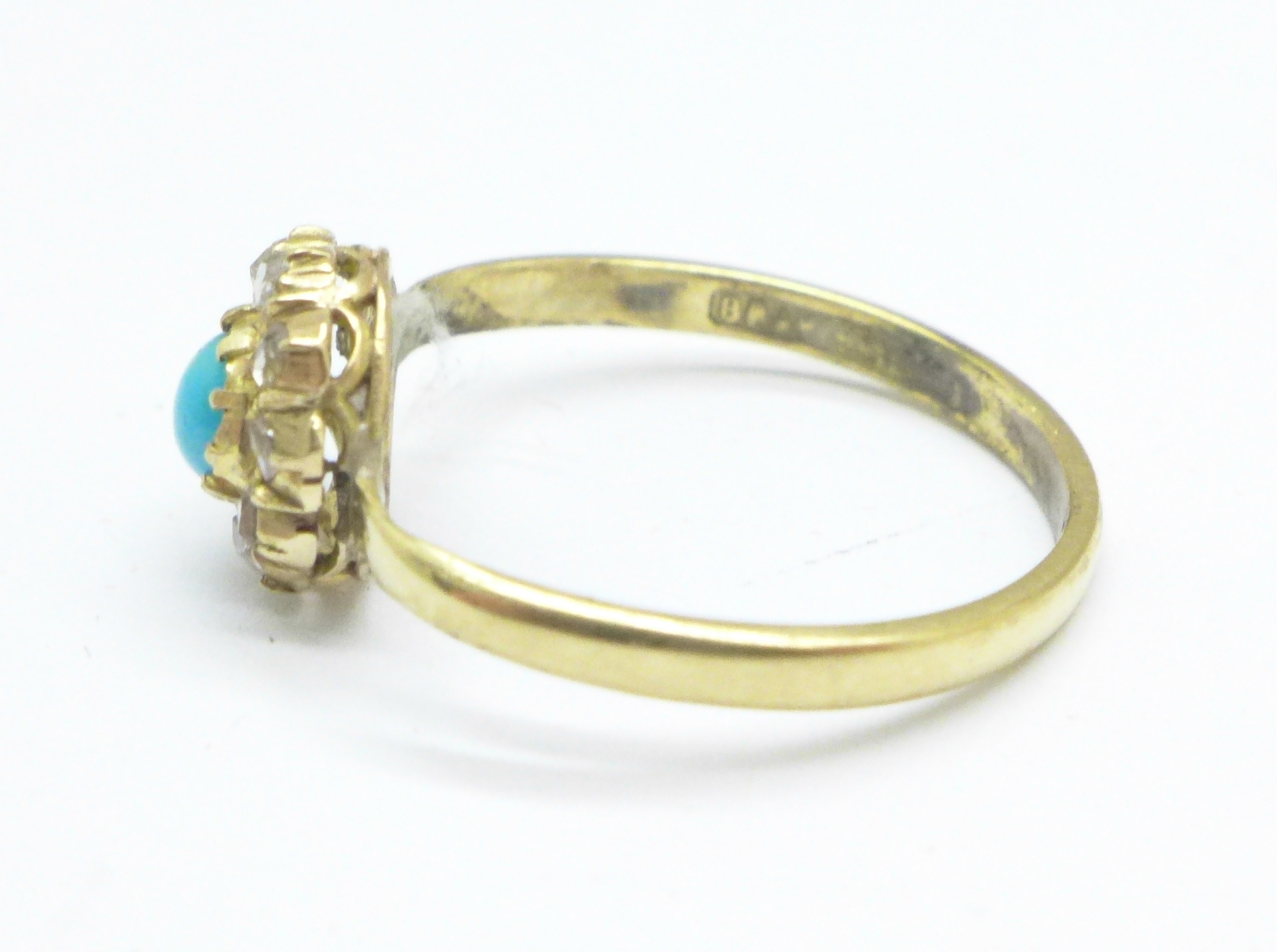 A turquoise and diamond ring, the shank marked Bravingtons, L - Image 2 of 3