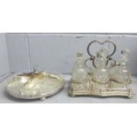 A silver plated cruet set and sandwich holder **PLEASE NOTE THIS LOT IS NOT ELIGIBLE FOR POSTING AND