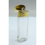 A Dutch crystal perfume bottle with 14ct gold top and hinged lid in original box, circa 1900 (oak