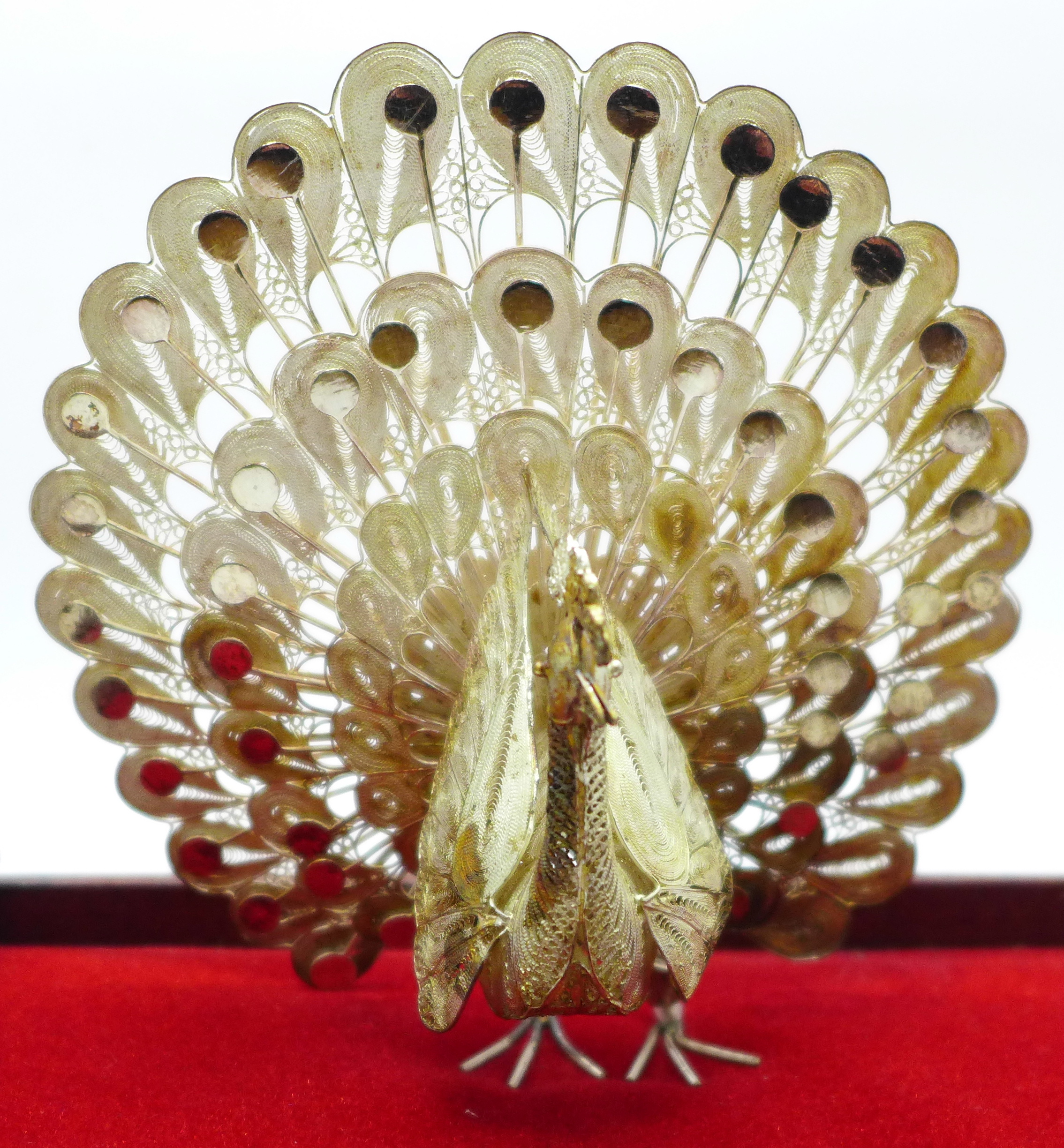 A .925 silver peacock in display case, 12cm - Image 2 of 4