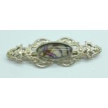 A silver and Blue John ornate brooch, 6cm