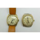 Two 9ct gold Rone Sportsmans wristwatches, (one a/f, lugs)