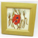 A Moorcroft framed tile, 'Harvest Poppy' design, by Emma Bossons