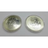 Two Britannia one ounce silver 2002 and 2008 coins