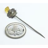 A Scottish silver thistle brooch an Scottish thistle pin