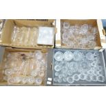Four boxes of drinking glasses, crystal hock glasses, tumblers, brandy glasses, etc.