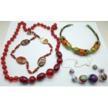 Assorted necklaces including agate