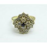 A 9ct gold cluster ring, 3.6g, O