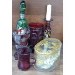 A collection of glassware including Bohemian glass, one vase a/f