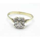 A 9ct gold nine stone diamond ring, 1.6g, M