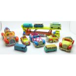 Noddy die-cast model vehicles and Matchbox camper vans, etc.