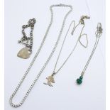 A silver stone set necklet and other silver jewellery