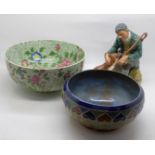 A Royal Doulton figure, The Master, a Doulton Lambeth bowl and a Copeland Spode bowl, a/f