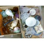 Two boxes of china and coloured glass **PLEASE NOTE THIS LOT IS NOT ELIGIBLE FOR POSTING AND