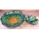 A heavy glass bowl, 32cm, and ashtray, possibly Murano