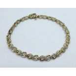 A 9ct gold and diamond bracelet, 8.9g, a/f