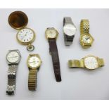 A Nivada Aquamatic wristwatch, five other wristwatches and a gold filled full hunter pocket watch