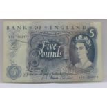 A Bank of England blue £5 portrait note, fine condition
