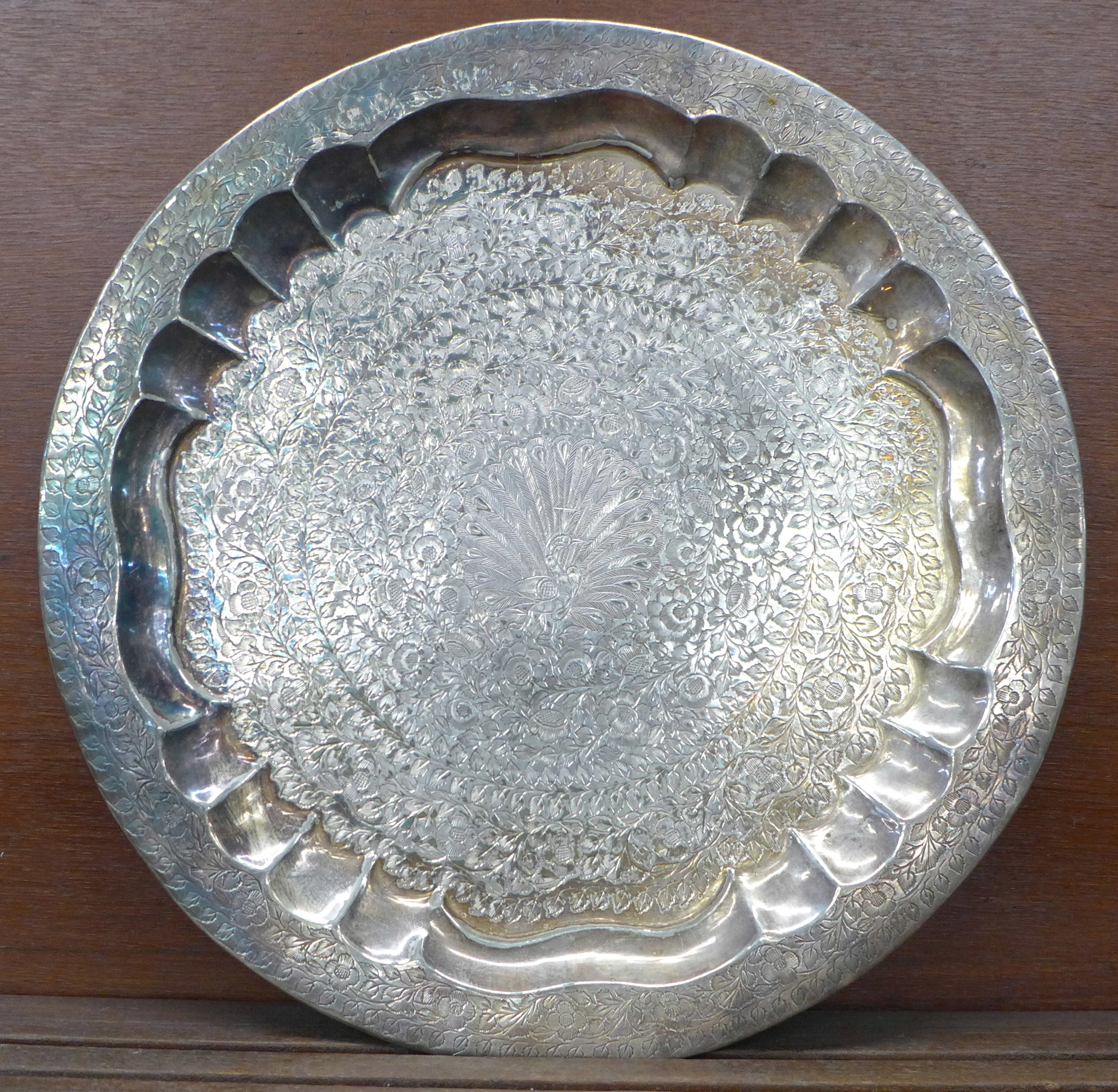 A silver plate on copper tray, 39cm