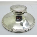 A George V silver captain's inkwell by Walker & Hall, Sheffield 1928, with engraved initialled