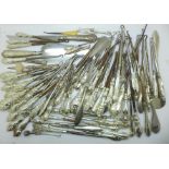 A large collection of silver handled button hooks, etc., 2.6kg gross weight
