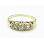 An 18ct gold five stone diamond ring, 2.2g, O