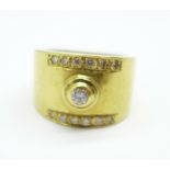A heavy 18ct gold and 13 stone diamond ring, approx. diamond weight .60 carat, 11.4g, O/P