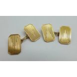 A pair of 9ct gold cufflinks dated August 21st 1937, 6.2g